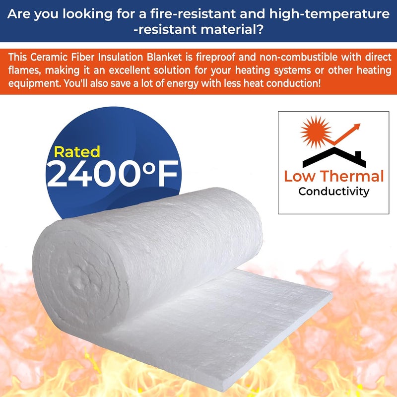 Simond Ceramic Fiber Insulation - 1" Thick x 24" x 75" - 8# Density 2400F - Fireproof Blanket for Forge Furnace Stove Pizza Oven Kiln Chimney Boiler Fireplace, Dishwasher Insulation - Image 3